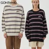 Gonthwid Harajuku Stripe Jumpers Jumpers Sweaters Streetwear Hip Hop Casual Pulôver Malhas Mens Mens Moda Grupo Pescoço Tops 201221