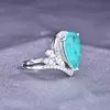 Anneaux de mariage 2022 luxe couronne anneau incrustation goutte d'eau mode Paraiba Tourmaline bijoux en argent fin pour les femmes Cocktail cadeau