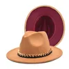 Breda Brim Hats MiaCawor Classic Red Fedora Hat Wool Felt Jazz Men's Retro Elegant Women Trilby F1151