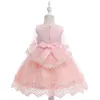 En stock Fantaisie Rose Perlée Fille Robes pour mariages 3-10Y robe formelle arc pour filles élégante robe de balle de tulle