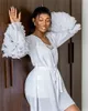 Fashion Bridal Bathrobe Sleepwear White Appliques Tiered Ruffles Long Sleeve Lingerie Nightgown Pajamas Women Robes Nightwear