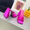 TheAtticoThick triangular heel square toes slippers Luxury Designer Sandals summer shoes 115mm Dinner dress shoes Women's leather Satin factory shoe