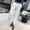 Mens Social White Pants British Style byxor Grön Office Dress Slim Fit Tight Red Club Pink 2020 1109