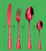 Christmas tableware stainless steel spoon fork cartoon Christmas tree snowflake bell pattern kitchen tableware set with gift box red green1