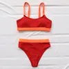 Hohe Taille Bikinis Badeanzüge Bandeau Bademode Frauen Spleißen Biquini Beachwear Sport Gerippte Badeanzüge New300R