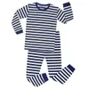 Jul barn pyjamas Tracksuit sätter barn två bitar outfits pojke tjejer randig crew neck kläder långärmad kostym baby homewear e92801