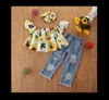 2020 Baby Designer Clothes Girls Pineapple Tops Ripped Denim Shorts 2pcs Sets Off Shoulder Toddler Outfits Summer Baby Clothing 6 Designs