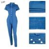 Été Plus La Taille Sexy Moulante Denim Jumpsuit LIIP Corps Femmes Barboteuses Femmes Longues Combinaisons Salopette SMR8846 T200509