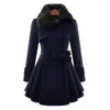 Płaszcz zimowy Kobiety Trench Coat Turn-Down Collar Długi Rękaw Peafoat Faux Fur Double Breasted Gruby Plus Size Fashion Outwear 201102