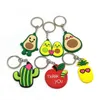 100PCS PVC keyring flowers Sunflower avocado apple Cactus carrot pineapple durian cartoon keychains fit women keys bag trinkets