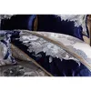 Azul Silk Silk Algodão Cetim Jacquard Luxo Chinês Bedding Set Queen King Size Cama Set Cama de Cama / Spread Set Duvet Cover 201120