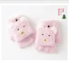 Autumn and winter new plush children's gloves warm and thick cartoon half-finger clamshell plus fleece gloves student writing gloves LY112