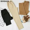 Bivigaos kvinnor casual harem våren höst fritid hög midja lastbyxor lösa overall byxor khaki beige lj201029