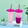 24oz kleur veranderende beker magie plastic drinken tuimelaars met deksel en stro herbruikbare heldere kleuren koude beker zomer bier mokken CCA12573 50 stks