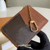 Top quality credit card holder zipper men wallets coin purses brown flowers canvas letters print genuine leather Keychain envelope zippy wallet with box