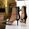 2021 Luxury Women 8cm Thin High Heels Stiletto Boots Pointed Toe Ankle Boots Designer Nightclub Lace Up Gothic Party Shoes