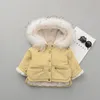 Mais veludo bebê menina inverno casaco com capuz peles colarinho infantil meninas jaqueta de lã 1-4 anos crianças criança quente parka denim snowsuit lj201125