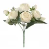 30cmローズレッドシルクペーニー人工花ブーケ5ビッグヘッドと4倍の牡丹の偽の花の手作り自宅の結婚式の装飾