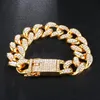 Dz 20mm iced ut kubansk halsband kedja hip hop smycken choker guld silver färg rhinestone cz lås för mens rapper halsband li