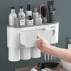 ONEUP Nuovo portaspazzolino magnetico con 2/3 / 4Cup Dispenser di dentifricio a parete Rack di stoccaggio per trucco per accessori da bagno LJ201128