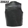Zogaa Mens Waistcoat Black Biker Vest äkta lädermotorcykel Rock ärmlös jacka Male Autumn Plus Size Clothing 4xl Men 201127