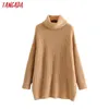 Tangada Femmes Pulls Solides Pulls à col roulé Oversize Automne Hiver Long Pull Manteau Batwing Manches Lâche Tricots Top LJ201112