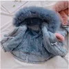 Arrivals Girls Winter Thicken Coats Children Denim Hooded Coat Kids Fur Collar Cotton Jacket Baby Girl Outwear