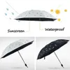 Vinyl gedrukte veerparaplu met draagbare dekking 8 botten regendichte paraplu's drie-vouwen UV-bescherming paraplu WDH0991