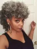 Gri İnsan Afro Kinky Kıvırcık Örgü At Kuyruğu Hairpieces Klipler Doğal Gri Ponytails Uzantıları İpli Klip Kısa Yüksek Midilli Saç 140g 120g 1 adet