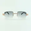 2022 Gafas de sol Bouquet Diamond Buffs 3524014 con gafas de cuerno de búfalo con textura negra natural y lentes cortadas 3 0 Espesor272N