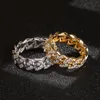 Fashion- Hip-hop Zircon Cuban Chain Ring 8mm Zircon plated Genuine Gold Trend Men's Ring Cuban Link Band Mens Hip Hop Jewellery