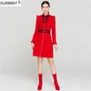 Autumn Women's Long Sleeve Sweater Dress Brand Design Office Lady Bright silk decoration Retro Knit Dress Long style Dress 200928