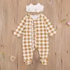 Emmababy Yenidoğan Bebek Kız Giysileri Ekose Baskılı Fırfır Uzun Kollu Sevimli Footed Pijama Romper Tulum Kıyafet Giysileri G1221