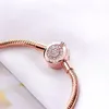 925 Sterling Silver & Rose Gold Plated Bracelet Sparkling Crown O Snake Chain Fashion Bracelet Fits For European Pandora Bracelets Charms and Beads