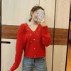 Autumn Women Knitted Cardigan Floral Embroidery Long Sleeve V-neck Knitwear Korean V-neck Short Sweater Coat 4D203 210204