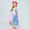 Fashion Girls Sequin Capes Cloak Rainbow Fish Scale Cape for Children Christmas Halloween Cosplay Petit Memaid Princess Costume L2760353
