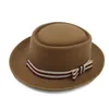 Retro Winter Wool Boater Flat Top Hat för Kvinnors Män "Felt Chapeu de Feltro Gambler Prok Pie Fedora Hat med Fashion Bowkno 201