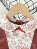 Baby Floral Print Gipiure Koronki Wykończenia Flink Sleeve Velvet Sukienka Ona