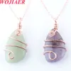 Wojiaer Natural Stone Copper Wire Wrap 펜던트 불규칙 비드 여성을위한 장미 금 목걸이 남성 Reiki 치유 보석 선물 Bo915