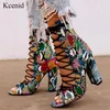 Buty Kcenid 2021 Kobiety Chunky Heeled Bootie Multi-Color Snake Drukuj Koszulki Spring Buty Peep Toe Lace-Up Sexy Damskie buty1