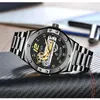 Forsining Men Black Stainless steel Mechanical Watch Male Transparent Gear Race Sport Automatic Mens Watches