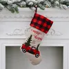 Christmas Stocking 18" Embroidered Linen Buffalo Plaid Red Truck Hooked Xmas Stocking Christmas Decorations and Party Accessory JK2010XB