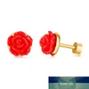 Charm Stud Dames rode roos oorbellen kleurrijke 3d gesneden meisjes dame bruiloft prom roestvrij stalen bloem oorbellen