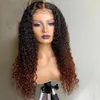 Ombre Brown Deep Curly Transparent 13x6 Lace Front Perruques de cheveux humains Deeps Curly avec des cheveux de bébé 360Frontal Silk Top Full Laces Wig