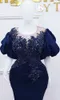 2023 Plus Size Arabo Aso Ebi Royal Blue Sirena Abiti da ballo Pizzo Perline Cristalli Sera Formale Festa Secondo Ricevimento Compleanno Abiti di fidanzamento Abito ZJ444