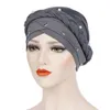 Muzułmańskie kobiety krzyż jedwabny warkocz perłowy koralik turban kapelusz rak chemo czapki czapka hidżab headwear headwrap utrata włosów akcesoria