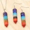 Conjunto de brincos de pingente de pedra natural em forma de bala de chakra Conjunto de joias de pedras preciosas arco-íris de cristal curativo para mulheres 244C