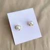 Natural Pearl Aure Ear Stud 18k Capa de Ouro Bronze Little Crystal Inset