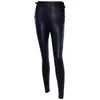 InstaHot Side Lace Up Back Zip Matita Pantaloni Donna Sexy Fleece Leggings a vita alta Elastico Autunno Inverno PU Ecopelle Pantalon LJ200820