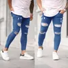 Man Hål Elasticitet Jeans Fashion Trend Pleaket Button Zipper Denim Trousers Designer Man Höst Ny All-Match Casual Skinny Pencil Byxor